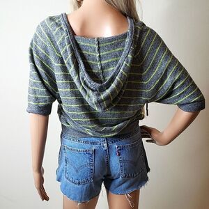 Mossimo Supply Co Striped Lightweight Green & Grey Dolman Sleeve Hoodie